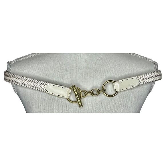 Lauren Ralph Lauren White Braided Leather Stretch Equestrian Bit Toggle Belt L main image 5